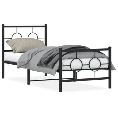 vidaXL Cadre de lit métal sans matelas avec pied de lit noir 75x190 cm