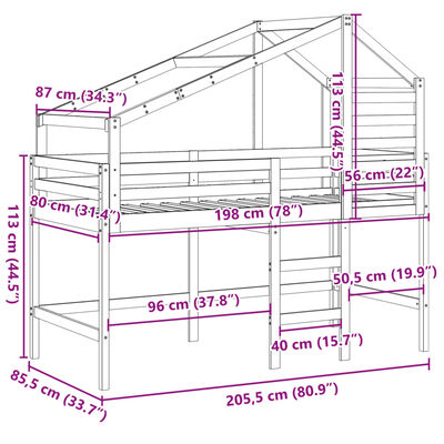 vidaXL Lit superposé et échelle et toit 80x200 cm bois de pin massif