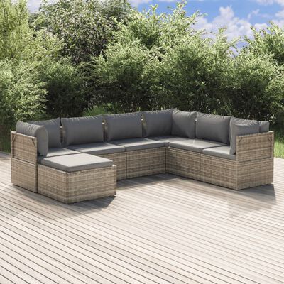 vidaXL Salon de jardin 7 pcs avec coussins Gris Résine tressée