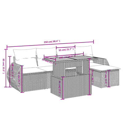 vidaXL Salon de jardin 6 pcs avec coussins noir résine tressée