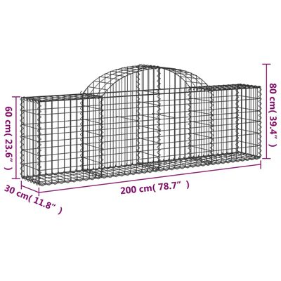 vidaXL Paniers à gabions arqués 25 pcs 200x30x60/80 cm Fer galvanisé