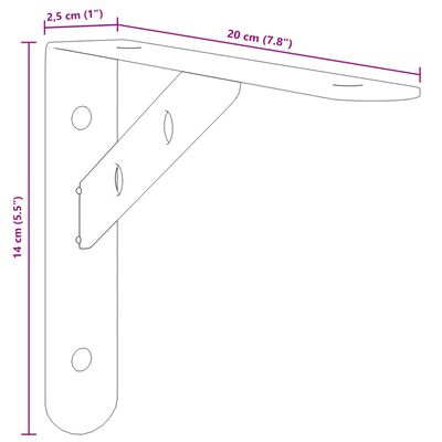 vidaXL Supports d'étagères 4 pcs 20x2,5x14 cm argenté acier inoxydable