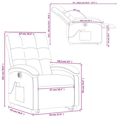 vidaXL Fauteuil inclinable de massage électrique Gris clair Tissu