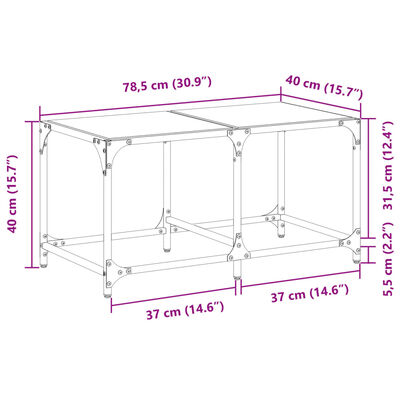 vidaXL Table basse avec dessus en verre transparent 78,5x40x40cm acier