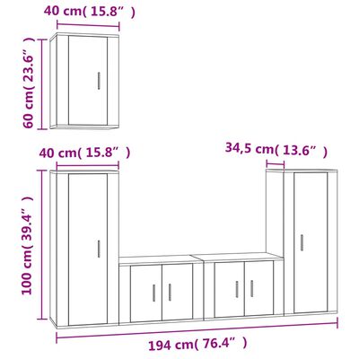 vidaXL Ensemble de meubles TV 5 pcs Gris béton Bois d'ingénierie