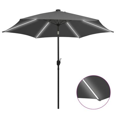 vidaXL Parasol de jardin et lumières LED mât en aluminium anthracite