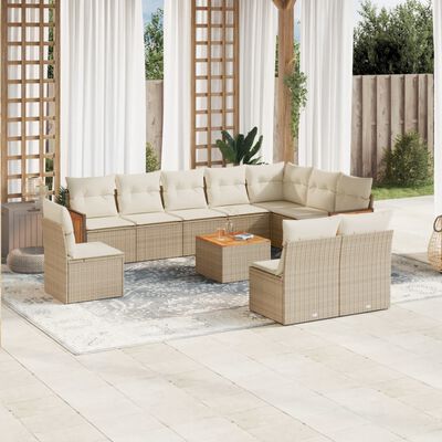 vidaXL Salon de jardin 11 pcs avec coussins beige résine tressée