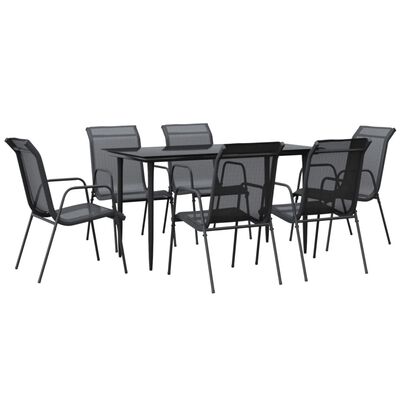 vidaXL Ensemble à manger de jardin 7 pcs noir textilène et acier