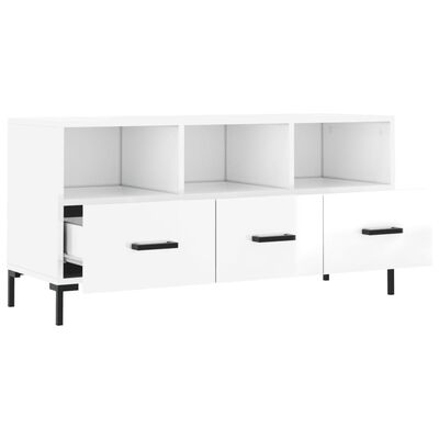 vidaXL Meuble TV Blanc brillant 102x36x50 cm Bois d'ingénierie