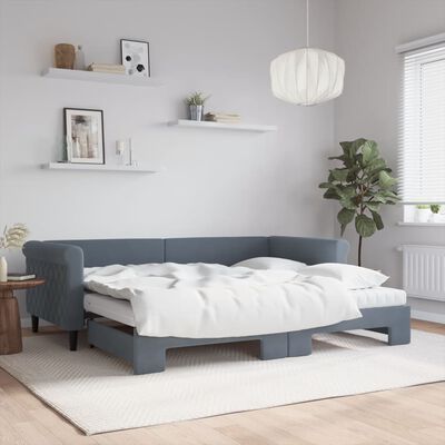 vidaXL Lit de jour avec gigogne et matelas gris foncé 90x200cm velours