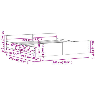 vidaXL Cadre de lit tête de lit et pied de lit sonoma gris 200x200 cm