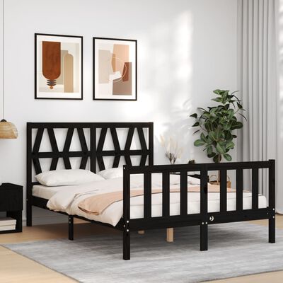 vidaXL Cadre de lit avec tête de lit noir 140x190 cm bois massif