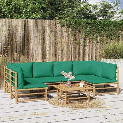 vidaXL Salon de jardin 7 pcs avec coussins vert bambou