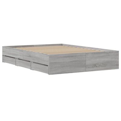 vidaXL Cadre de lit et tiroirs sonoma gris 120x190 cm bois ingénierie