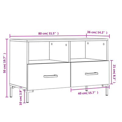 vidaXL Meuble TV Chêne sonoma 80x36x50 cm Bois d'ingénierie