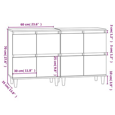 vidaXL Buffets 2 pcs chêne sonoma 60x35x70 cm bois d'ingénierie