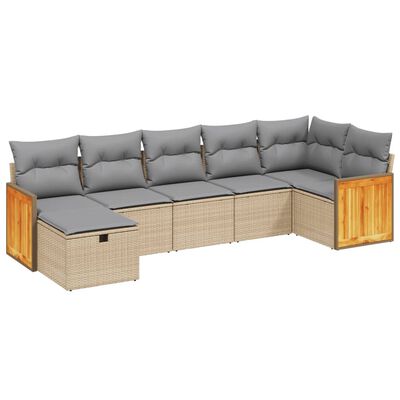 vidaXL Salon de jardin avec coussins 7pcs mélange beige résine tressée