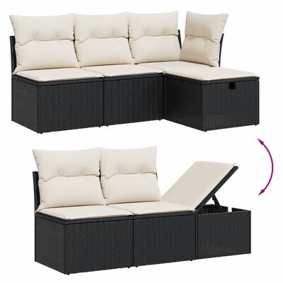 vidaXL Salon de jardin 5 pcs avec coussins noir résine tressée