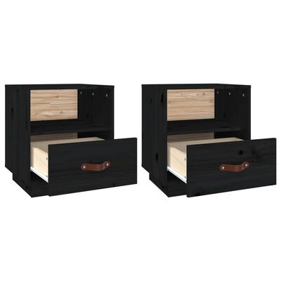 vidaXL Tables de chevet 2 pcs Noir 40x34x45 cm Bois de pin massif