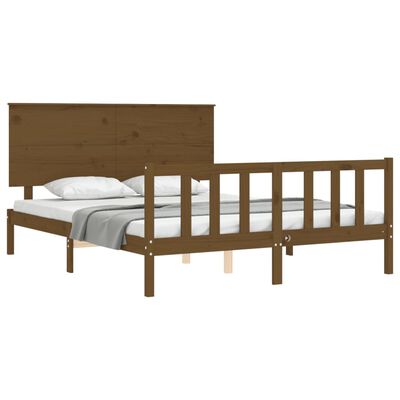 vidaXL Cadre de lit tête de lit marron miel King Size bois massif