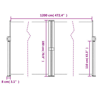 vidaXL Auvent latéral rétractable taupe 180x1200 cm