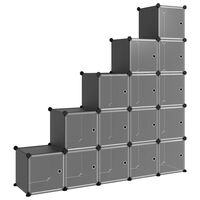 vidaXL Cubes de rangement 15 pcs avec portes Noir PP