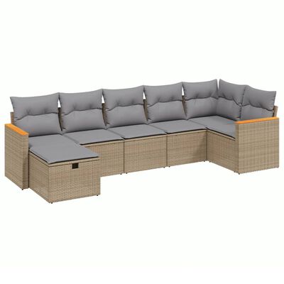 vidaXL Salon de jardin avec coussins 7pcs mélange beige résine tressée