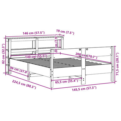 vidaXL Cadre de lit sans matelas cire marron 140x200cm bois pin massif