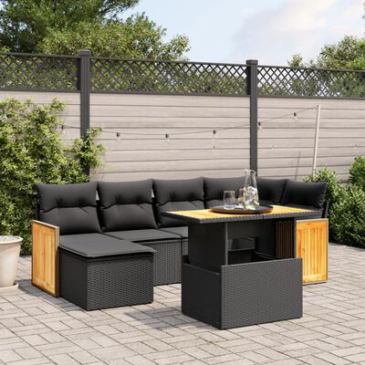 vidaXL Salon de jardin 7 pcs avec coussins noir résine tressée