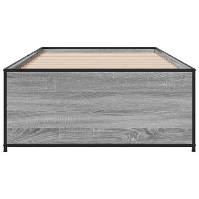 vidaXL Cadre de lit sonoma gris 100x200 cm bois d'ingénierie et métal