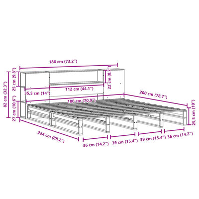 vidaXL Lit bibliothèque sans matelas blanc 180x200 cm bois massif