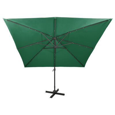 vidaXL Parasol de jardin en porte-à-faux et mât et lumières LED vert