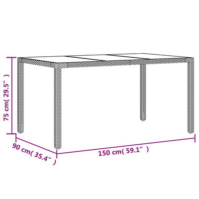 vidaXL Table de jardin 150x90x75cm Verre trempé et résine tressée Noir