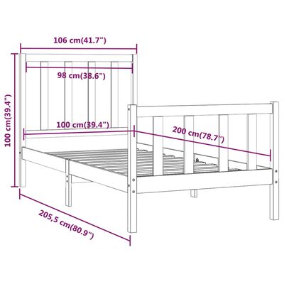 vidaXL Cadre de lit sans matelas blanc 100x200 cm bois massif