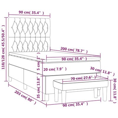 vidaXL Sommier à lattes de lit et matelas Gris clair 90x200 cm Velours