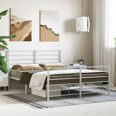 vidaXL Cadre de lit métal sans matelas et pied de lit blanc 140x190 cm