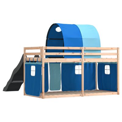 vidaXL Lit superposé avec toboggan et rideaux bleu 80x200 cm