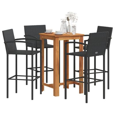 vidaXL Ensemble de bar de jardin 5 pcs noir bois massif acacia rotin