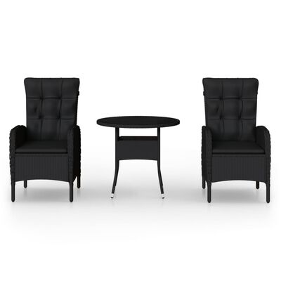 vidaXL Ensemble de bistro de jardin 3 pcs Résine tressée Noir