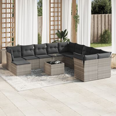 vidaXL Salon de jardin avec coussins 12 pcs gris clair résine tressée