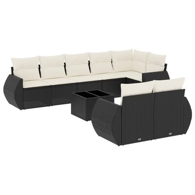 vidaXL Salon de jardin 9 pcs avec coussins noir résine tressée