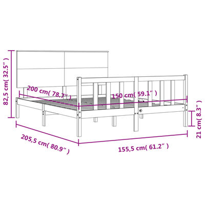 vidaXL Cadre de lit tête de lit marron miel King Size bois massif