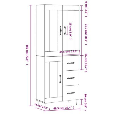 vidaXL Buffet haut Chêne sonoma 69,5x34x180 cm Bois d'ingénierie