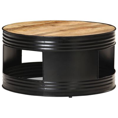 vidaXL Table basse Noir 68x68x36 cm Bois massif de manguier brut