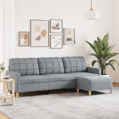 vidaXL Canapé à 3 places avec repose-pieds Gris clair 210 cm Tissu