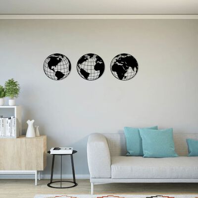 Homemania Décoration murale Carte du monde 140x41 cm Acier Noir