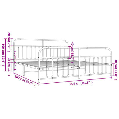 vidaXL Cadre de lit métal sans matelas et pied de lit blanc 200x200 cm