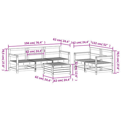 vidaXL Salon de jardin 6 pcs bois de pin massif