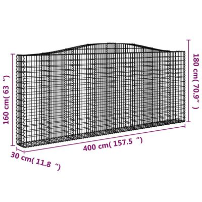 vidaXL Paniers à gabions arqués 2 pcs 400x30x160/180 cm Fer galvanisé