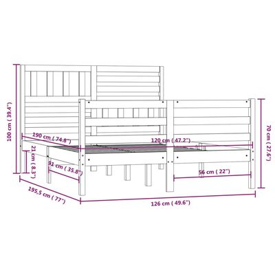 vidaXL Cadre de lit 120x190 cm Petit double Bois massif